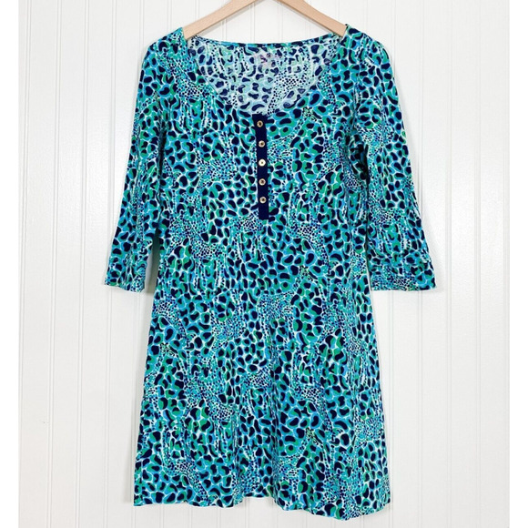 Lilly Pulitzer Dresses & Skirts - Lilly Pulitzer Womens Caila Dress Size S Gigi Henley Button Cyan Blue Giraffe